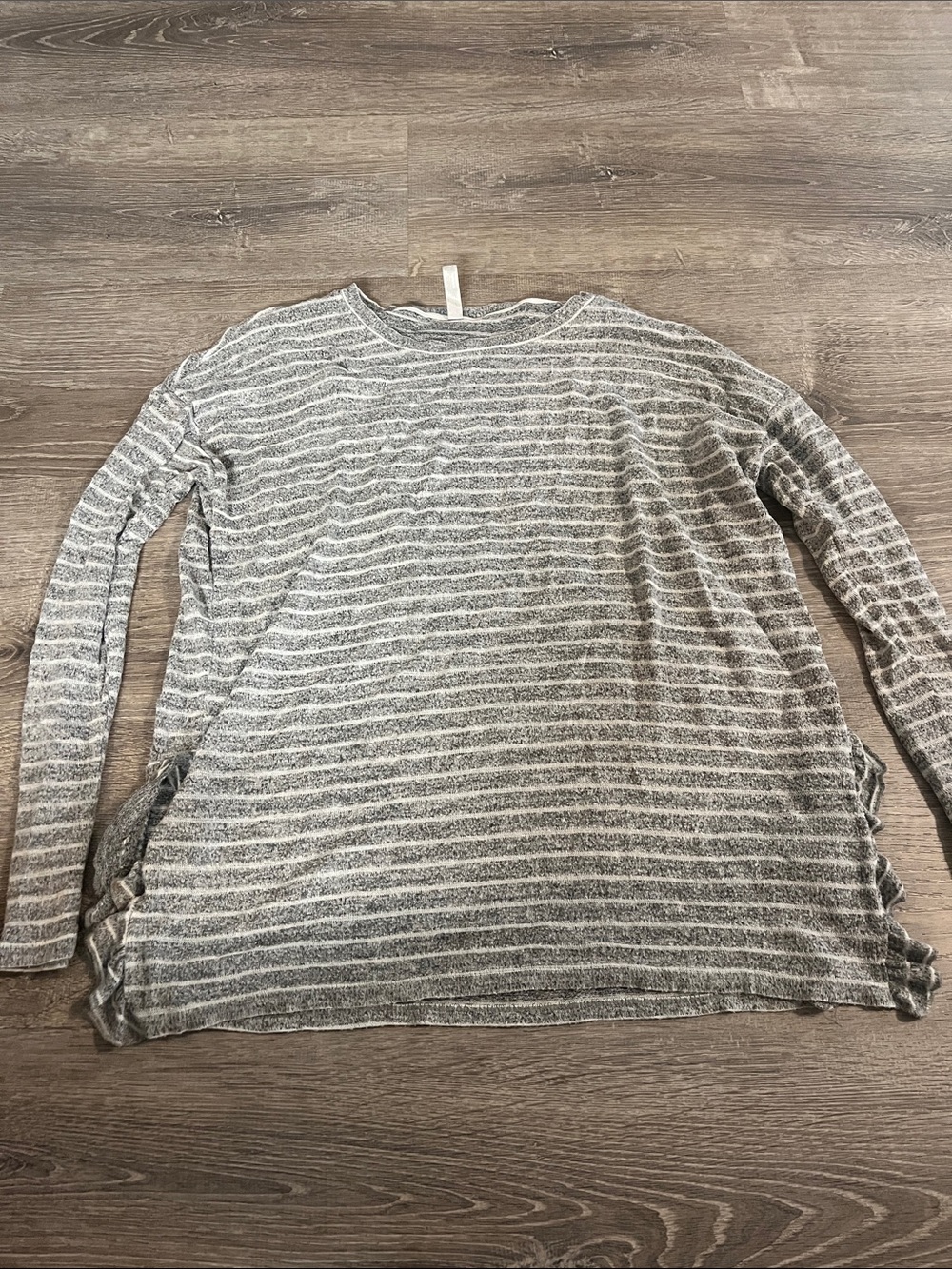 Lightweight Striped Long-Sleeve Top - Gray/White